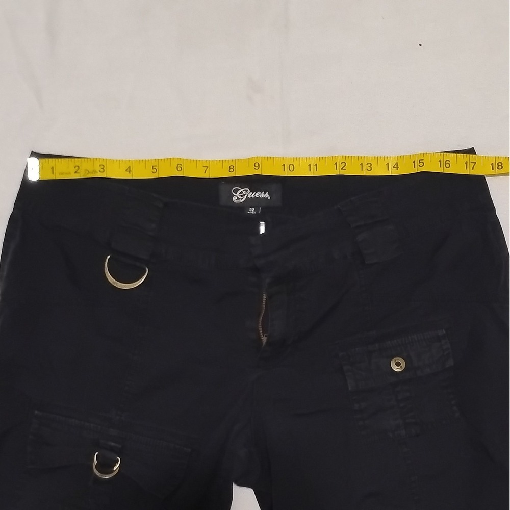 GUESS Black  Cargo Capri Pants Size 32 Y2K Utility D-Ring Ruched  Tie Cuff - Picture 5 of 7